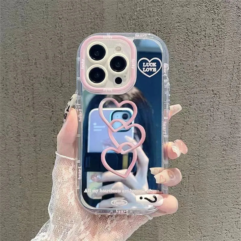 Cream shell transparent mirror phone case compatible with Apple iPhone models 11 to 15 Pro Max, drop-resistant TPU all-inclusive design