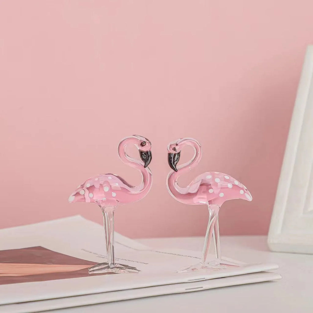 Pink crystal flamingo decorative craft for table display with modern simplicity style