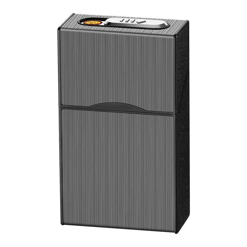 USB rechargeable windproof metal cigarette case lighter brushed finish gold silver black modern simplicity