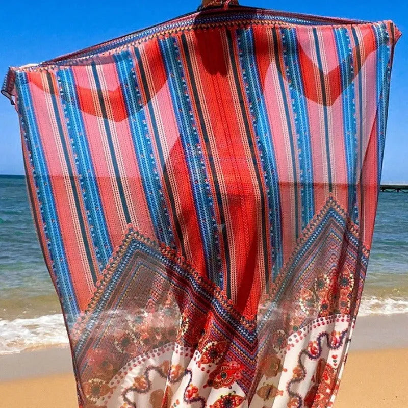 Women's three-piece polyester swimsuit set with cutout top, high-waist briefs, and a coat in picture colour.