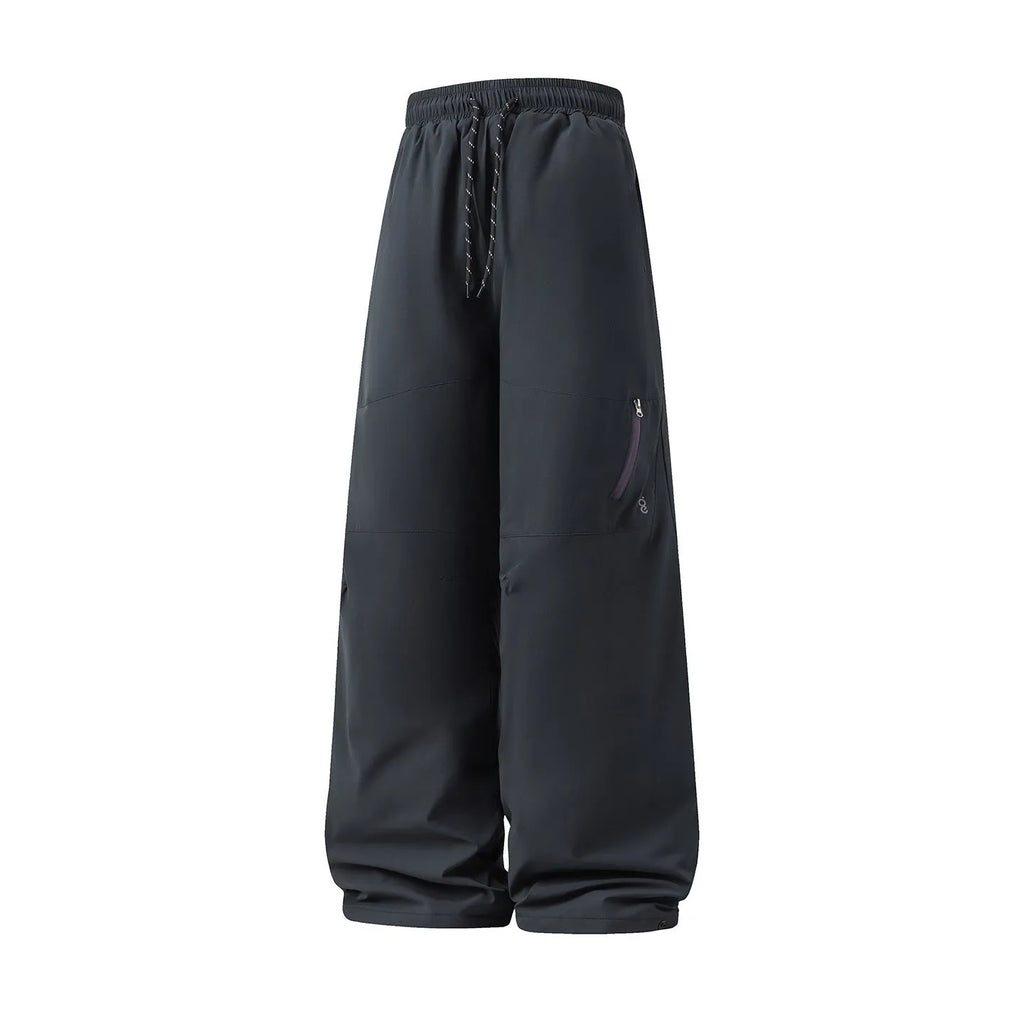 Warm thick straight leg sports trousers in carbon black – mid waist drawstring style with no fly, leisure basic fit