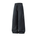 Warm thick straight leg sports trousers in carbon black – mid waist drawstring style with no fly, leisure basic fit