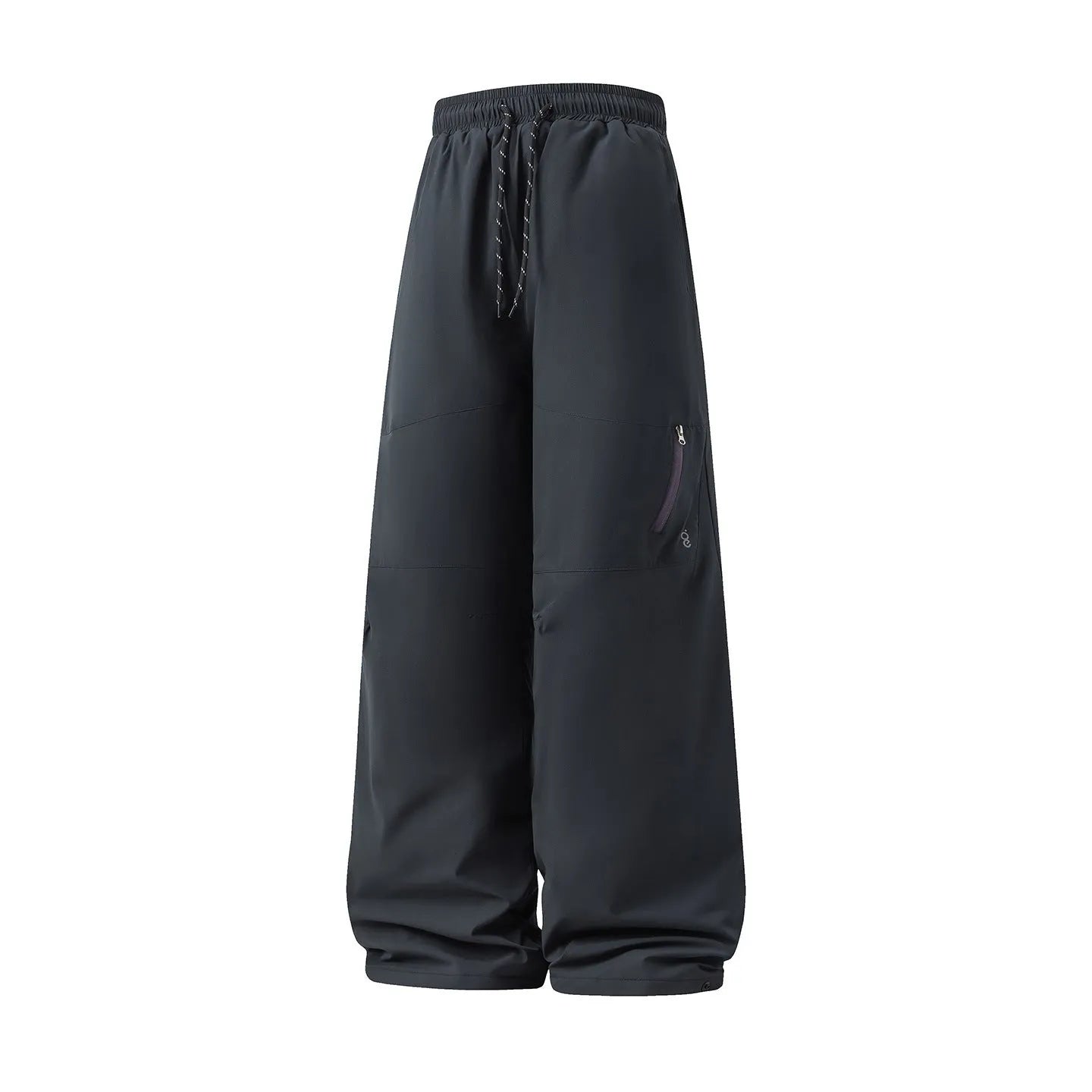 Warm thick straight leg sports trousers in carbon black – mid waist drawstring style with no fly, leisure basic fit