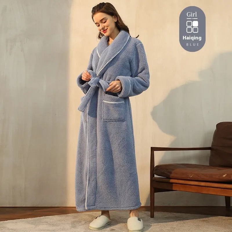 Heavy flannel couple's bathrobe in winter colours with extended sizing options