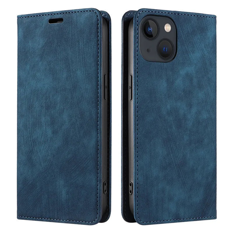 Magnetic flip phone case for iPhone in multiple colours showing front flap closed.