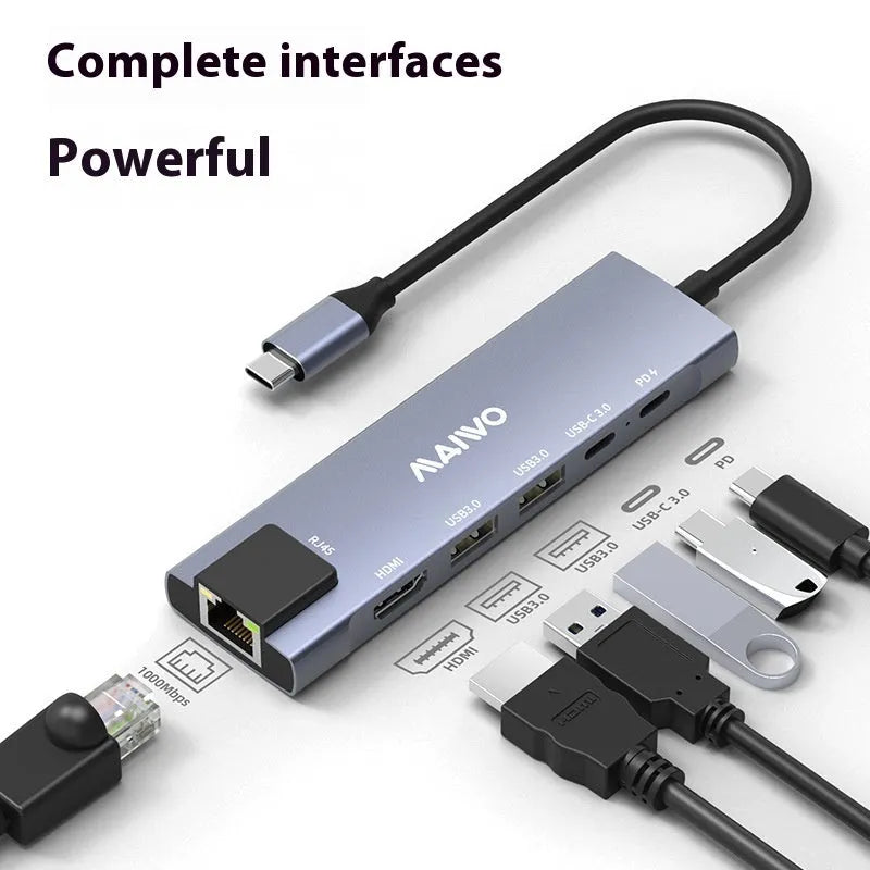 Steam Deck six-port docking station with aluminium shell and USB-C cable for desktop expansion