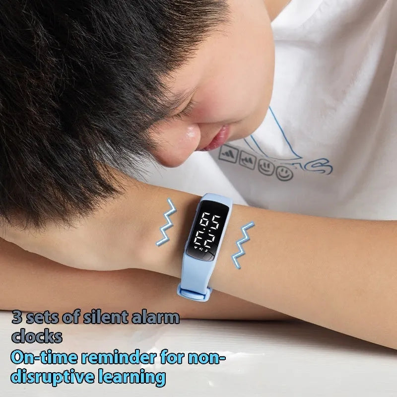 Smart vibration alarm waterproof watch with LED display and silicone strap in multiple colour options