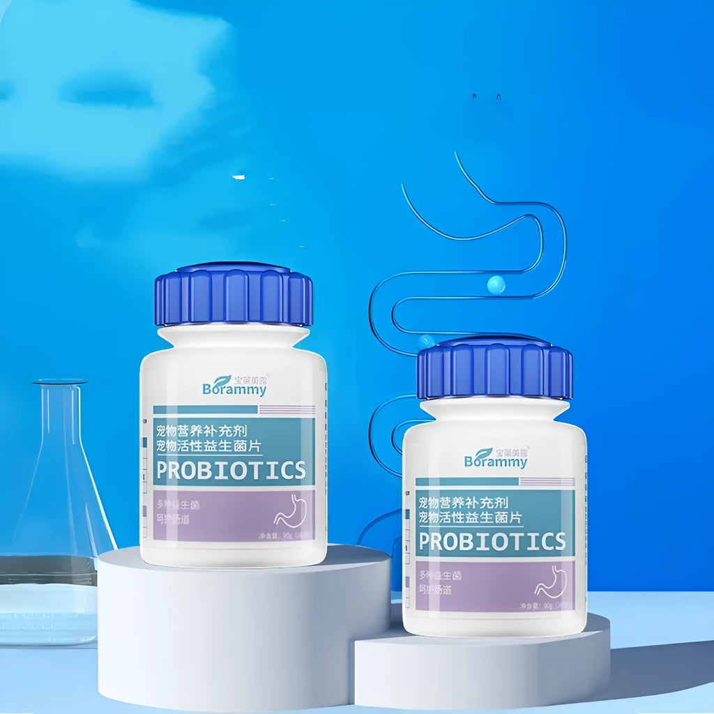 Bottle of 180 pet active probiotic tablets for dog and cat digestive health support