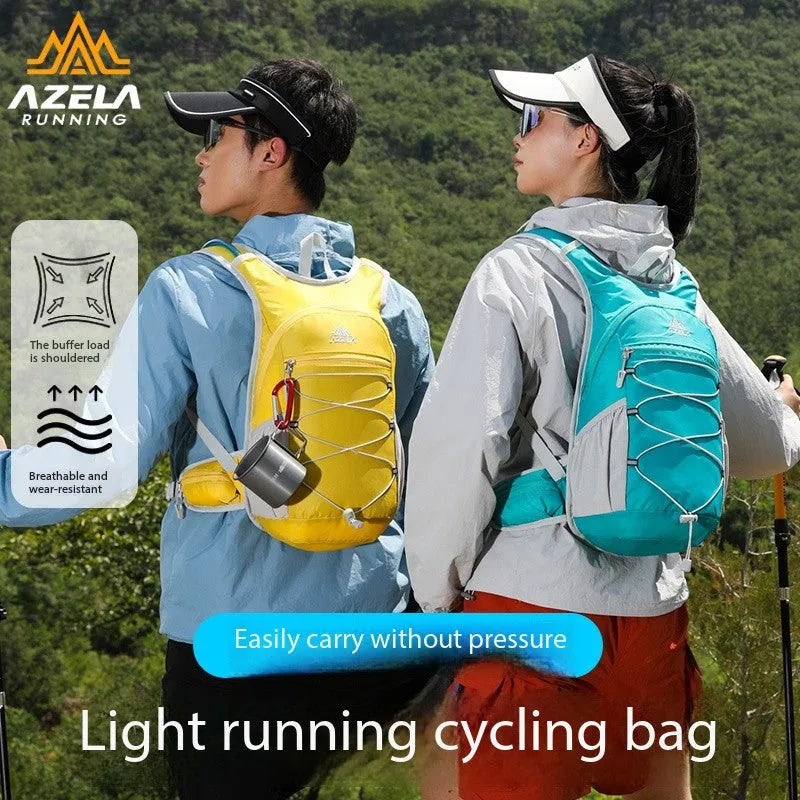 AZELA lightweight hydration backpack with breathable mesh back panel and bungee cord storage