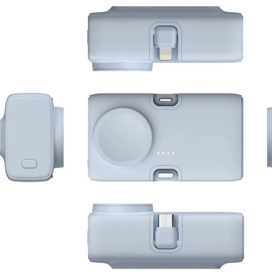 White wireless power bank showing compact 10.5x5x6cm dimensions with 5000mAh capacity label