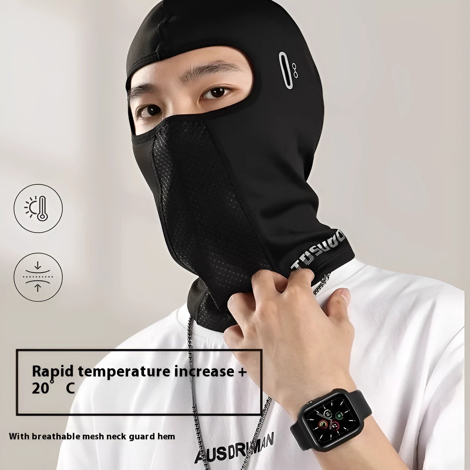 Black elastic wool windproof full face helmet riding mask short style