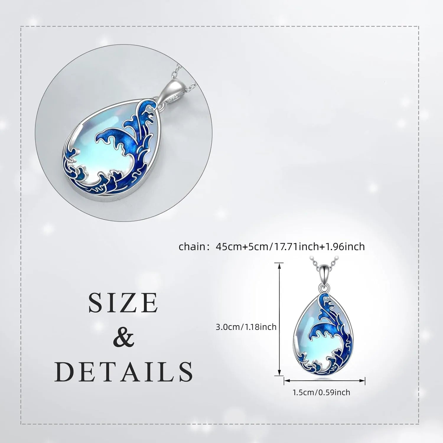 Blue heart-shaped alloy pendant on a women's necklace