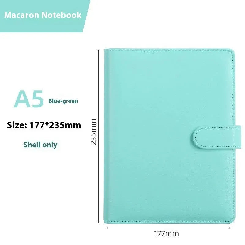 A5 PU leather zippered notebook shell in a solid colour, shown closed, for loose-leaf paper organisation.