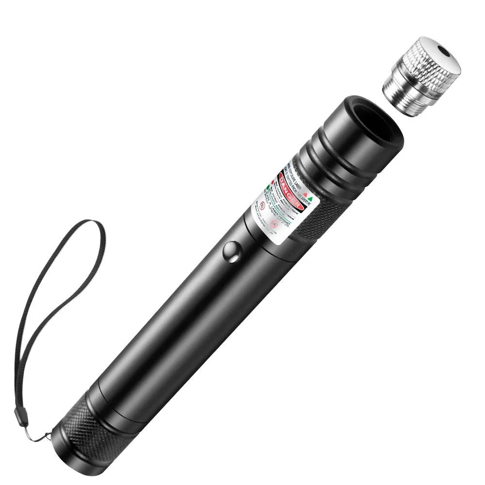 USB-charging infrared cat laser pointer in black aluminium alloy with green light and starry-sky rotating head
