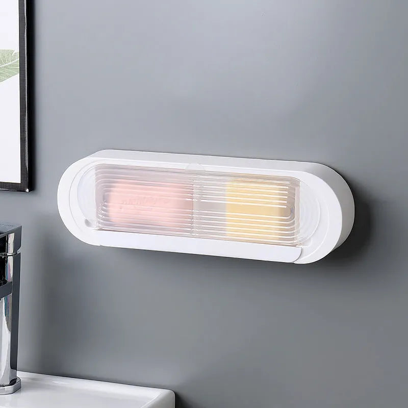 Green large ABS plastic drain soap box with lid on a bathroom counter