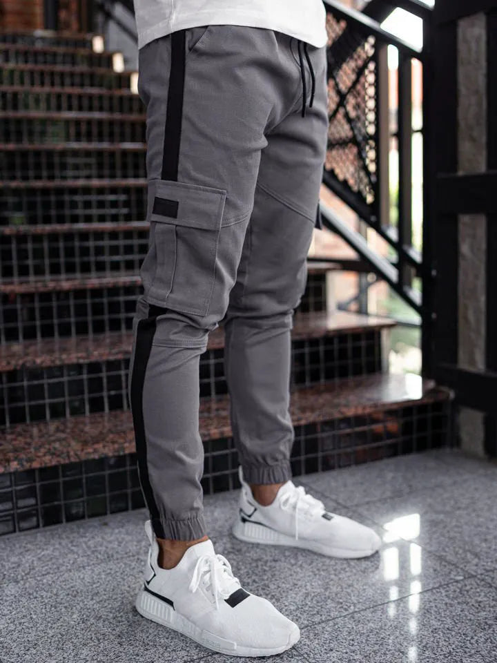 Men's casual leather effect trousers in khaki, micro-elastic polyester, mid waist zipper placket