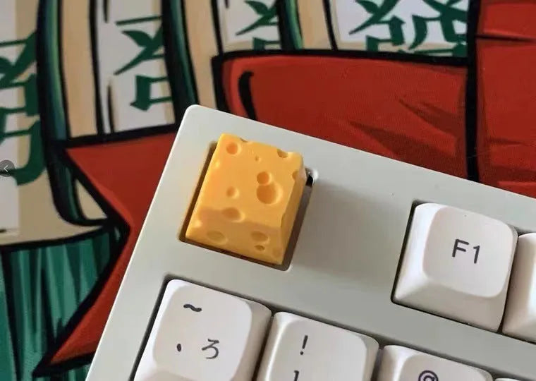 Yellow resin cheese sculpted key cap for mechanical keyboard customisation