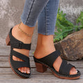 Square-heeled peep-toe slides sandals in solid colour with chunky heel and rubber sole