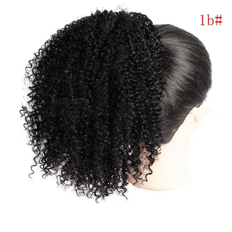Women's African drawstring stretch small curly wig in 8 inch length, chemical fibre construction, available in multiple colours