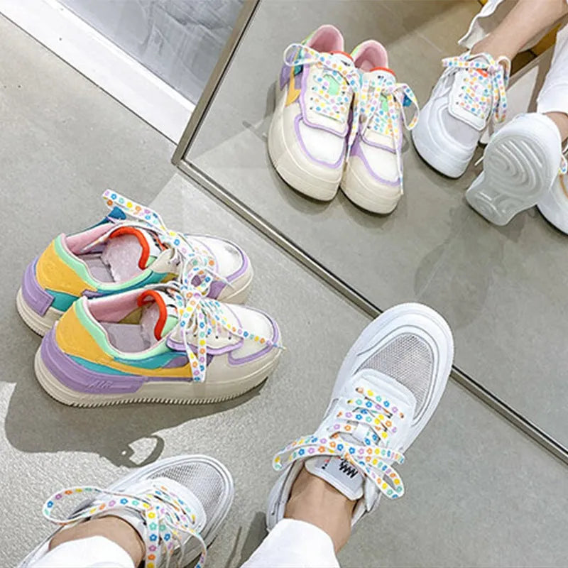Duplex Printing Colorful Flower Casual Shoelaces for Women 80cm to 160cm Lace-Up Trainers and Casual Shoes Spring Summer Autumn Winter Multicolour Flat Cotton Laces