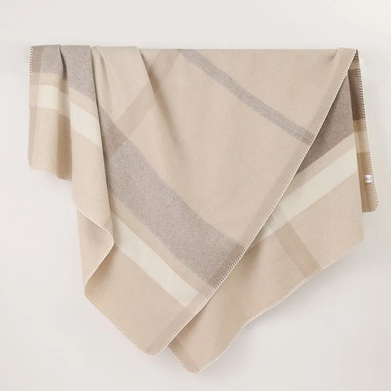 Wool jacquard twill striped blanket in carbon black, green or purple for camping and household use