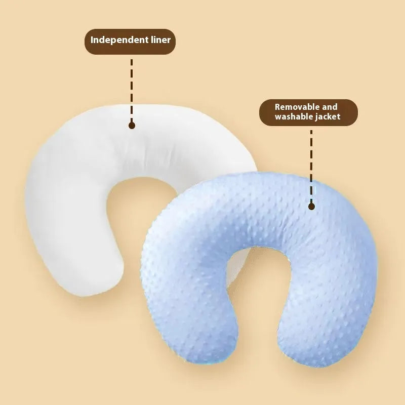 Multifunctional nursing pillow with milk spill prevention in pink, yellow, grey or light blue colours