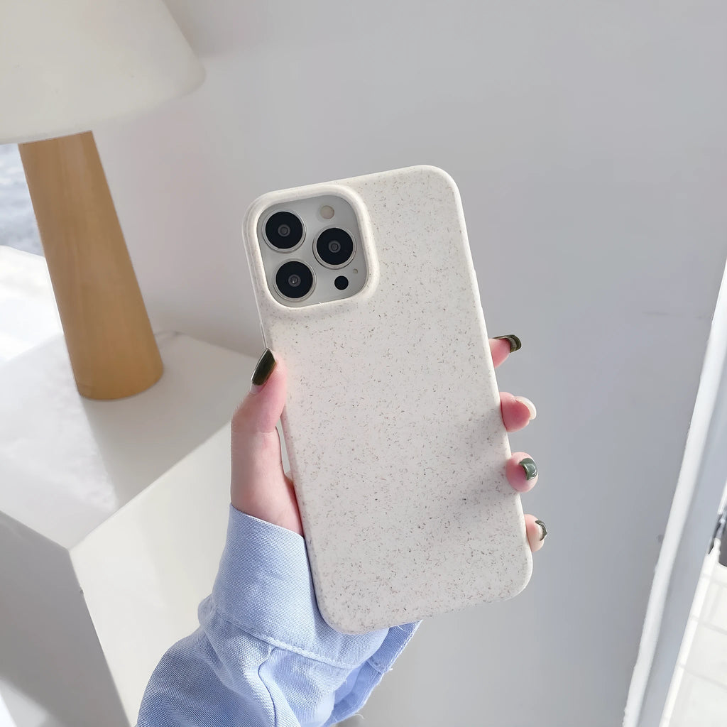 Biodegradable solid colour TPU back cover phone case for Apple iPhone with wheat straw finish