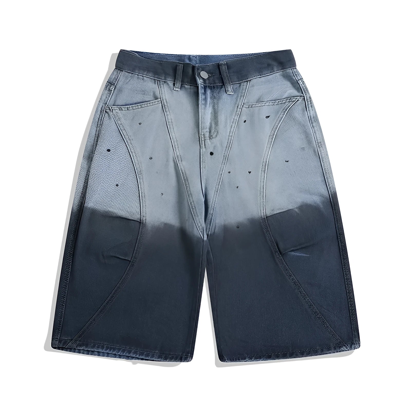 Blue tie-dye gradient cropped jeans with a washed-out finish and loose fit.