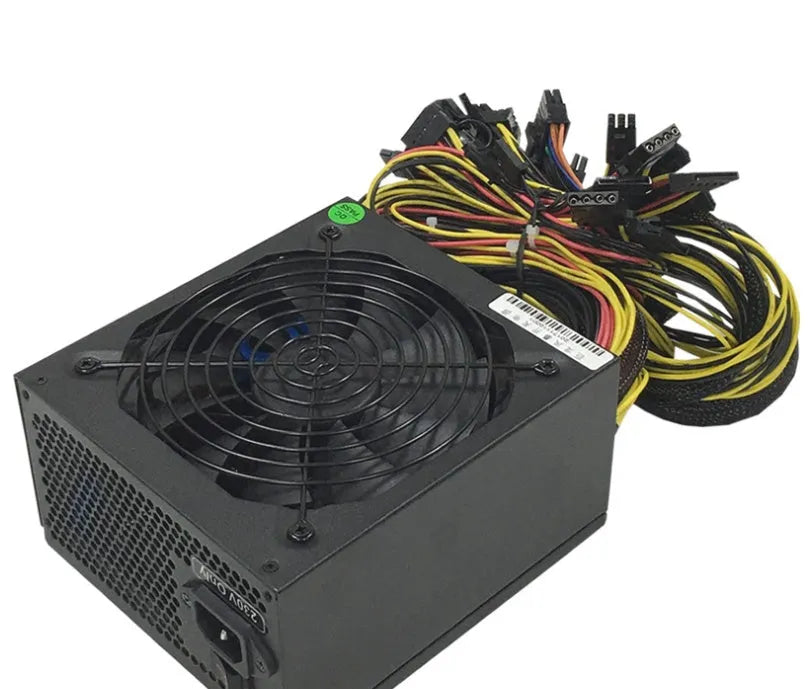 Black ATX power supply unit for AMD servers with multiple cable connectors.