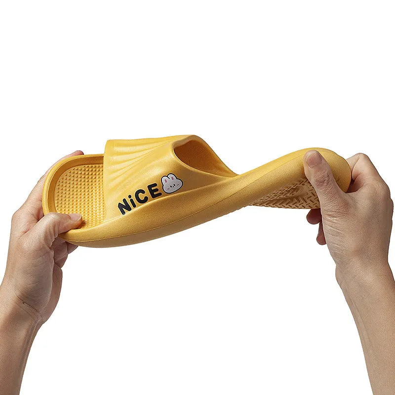 A pair of EVA flip flop slippers with a cartoon pattern, shown in one of six available colours.