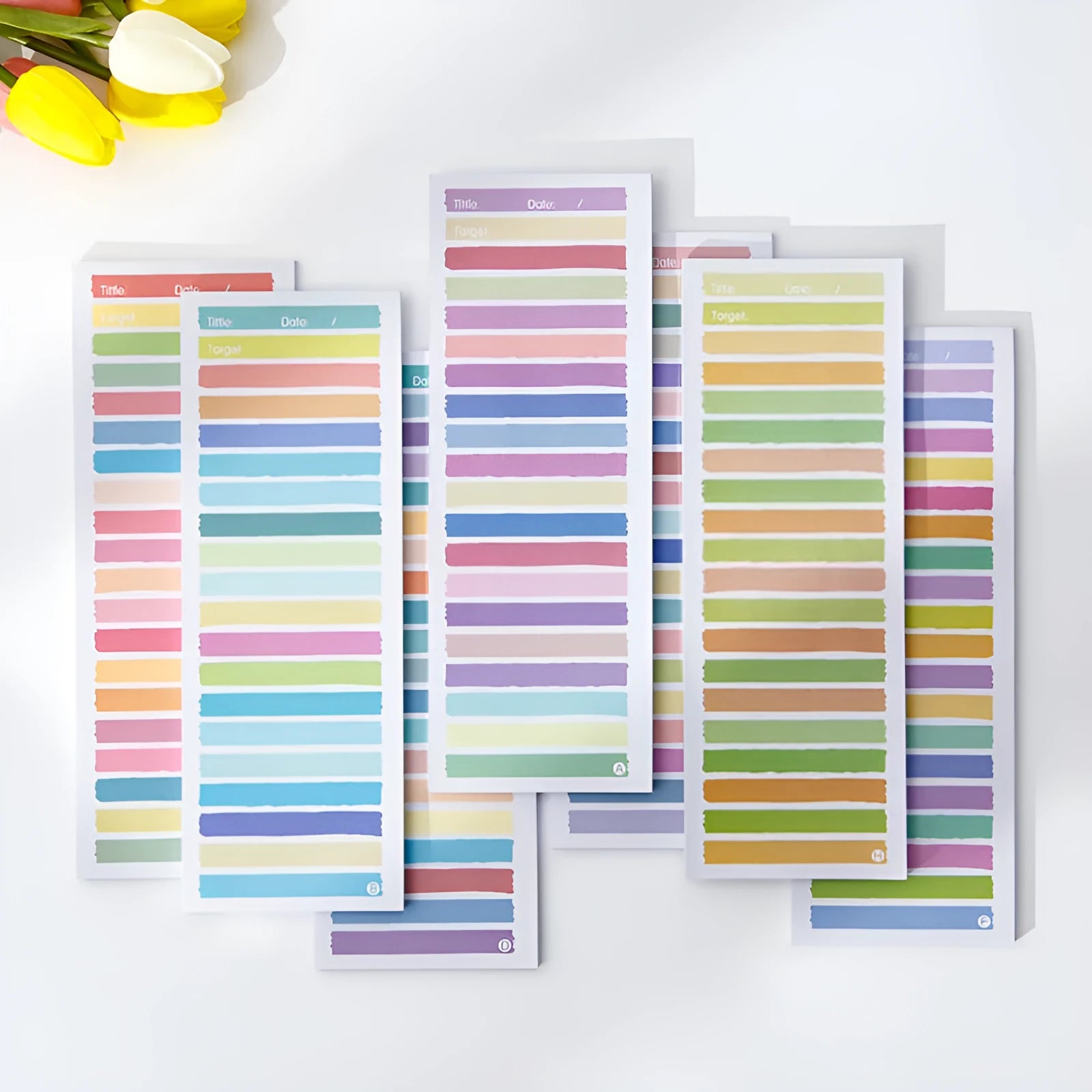 Cartoon student notepad with plastic note box in colourful striped and animal designs measuring 90x248mm