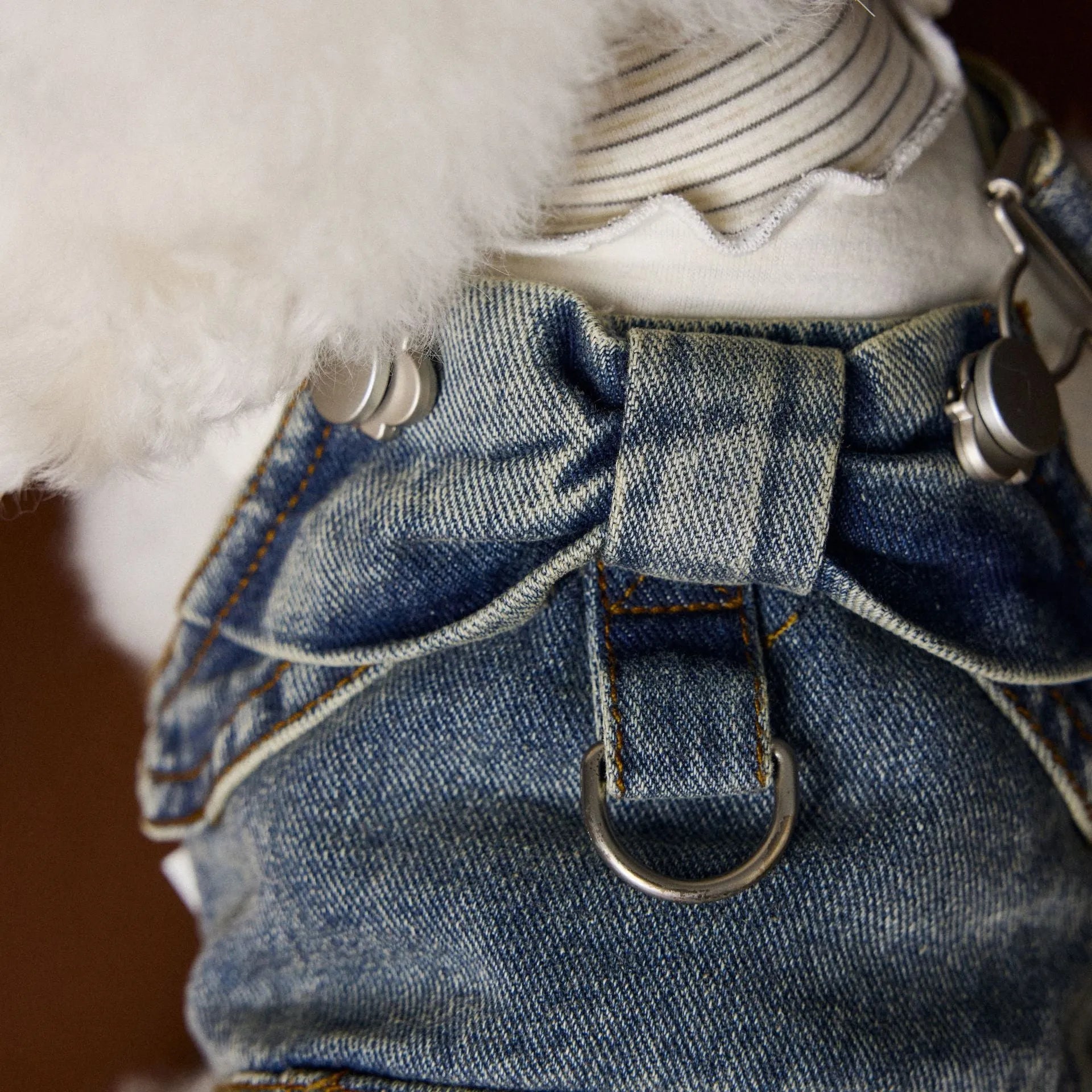 Dog wearing denim suspender skirt sleeveless cotton pet clothing for small and medium breeds