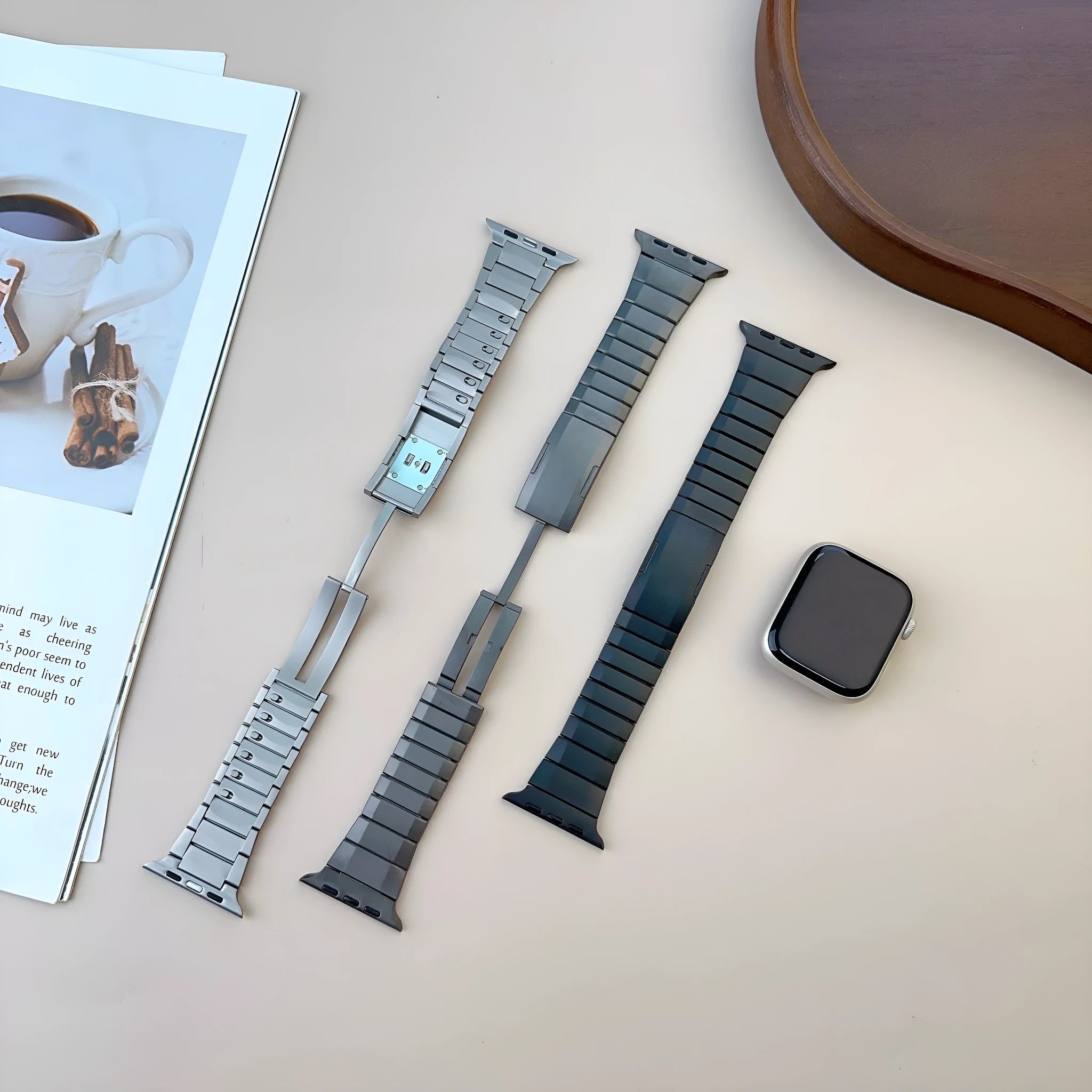 Metal side split stainless steel watch band for Apple Watch, 22mm width, titanium colour, with business style finish