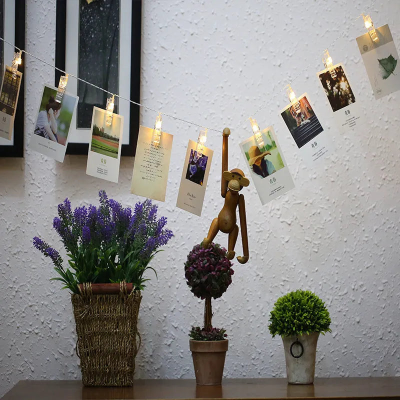 LED decorative clip light string with heart-shaped plastic clips spaced 15cm apart