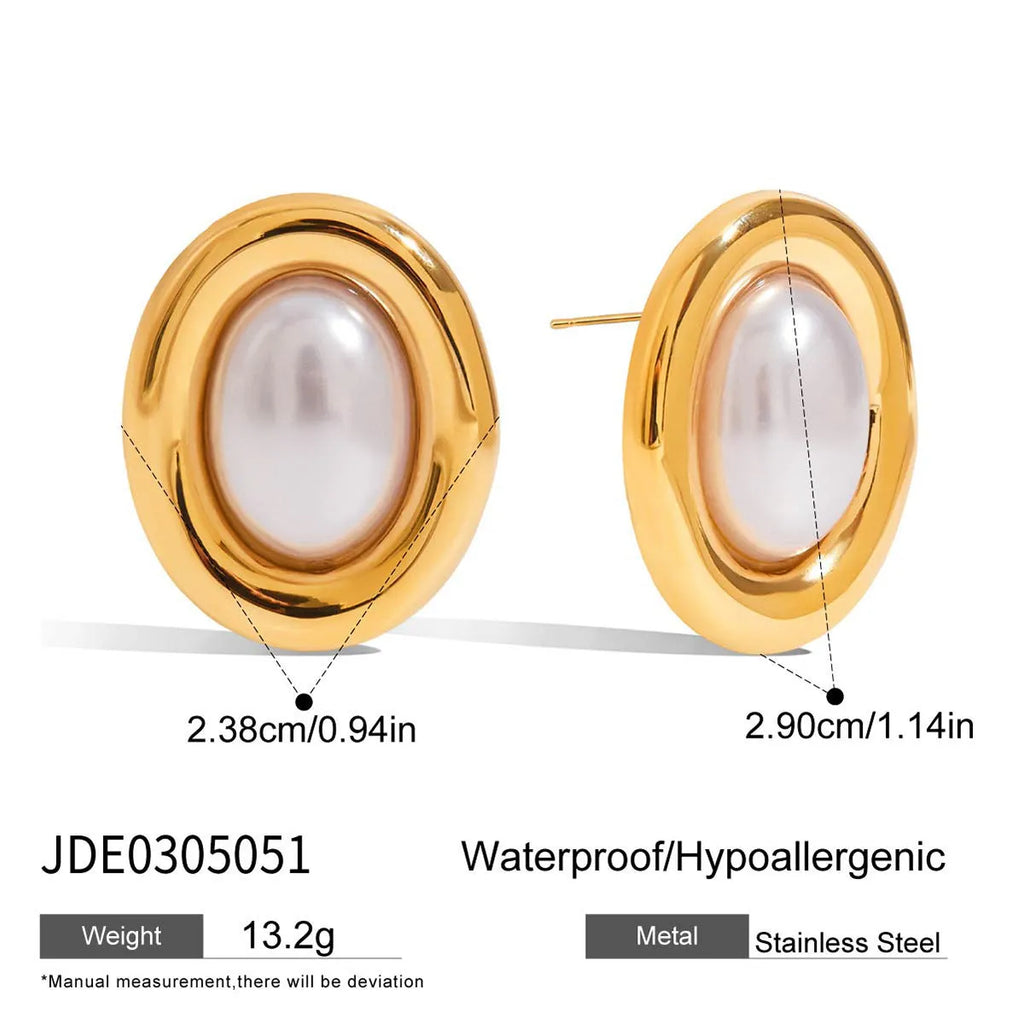 Stainless steel vintage pearl ear studs with electroplated finish, colour JDE0305051