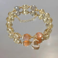Chinese style women's crystal bracelet with electroplated 14K gold gilding and citrine moonstone centrepiece
