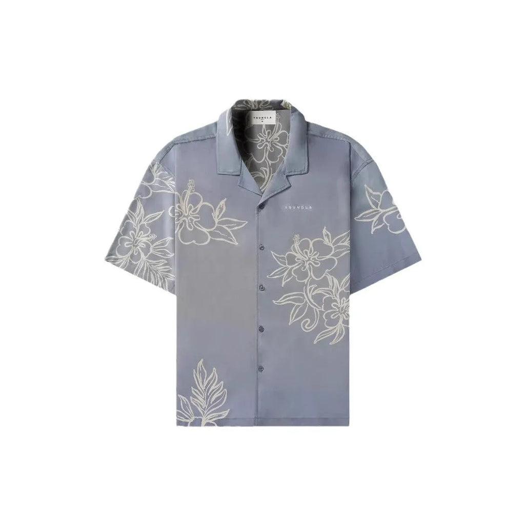 Men's casual loose short sleeve top with printed floral pattern in neutral colour