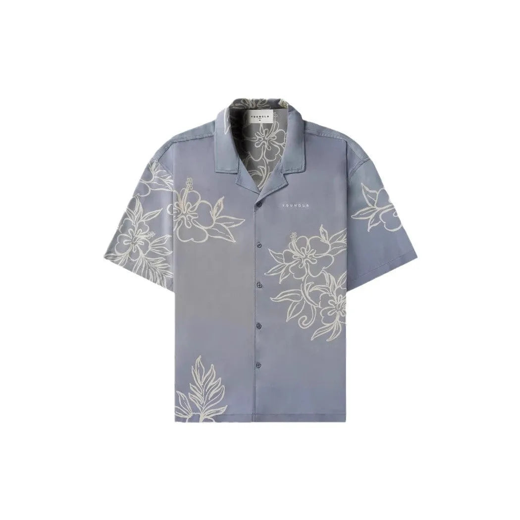 Men's casual loose short sleeve top with printed floral pattern in neutral colour