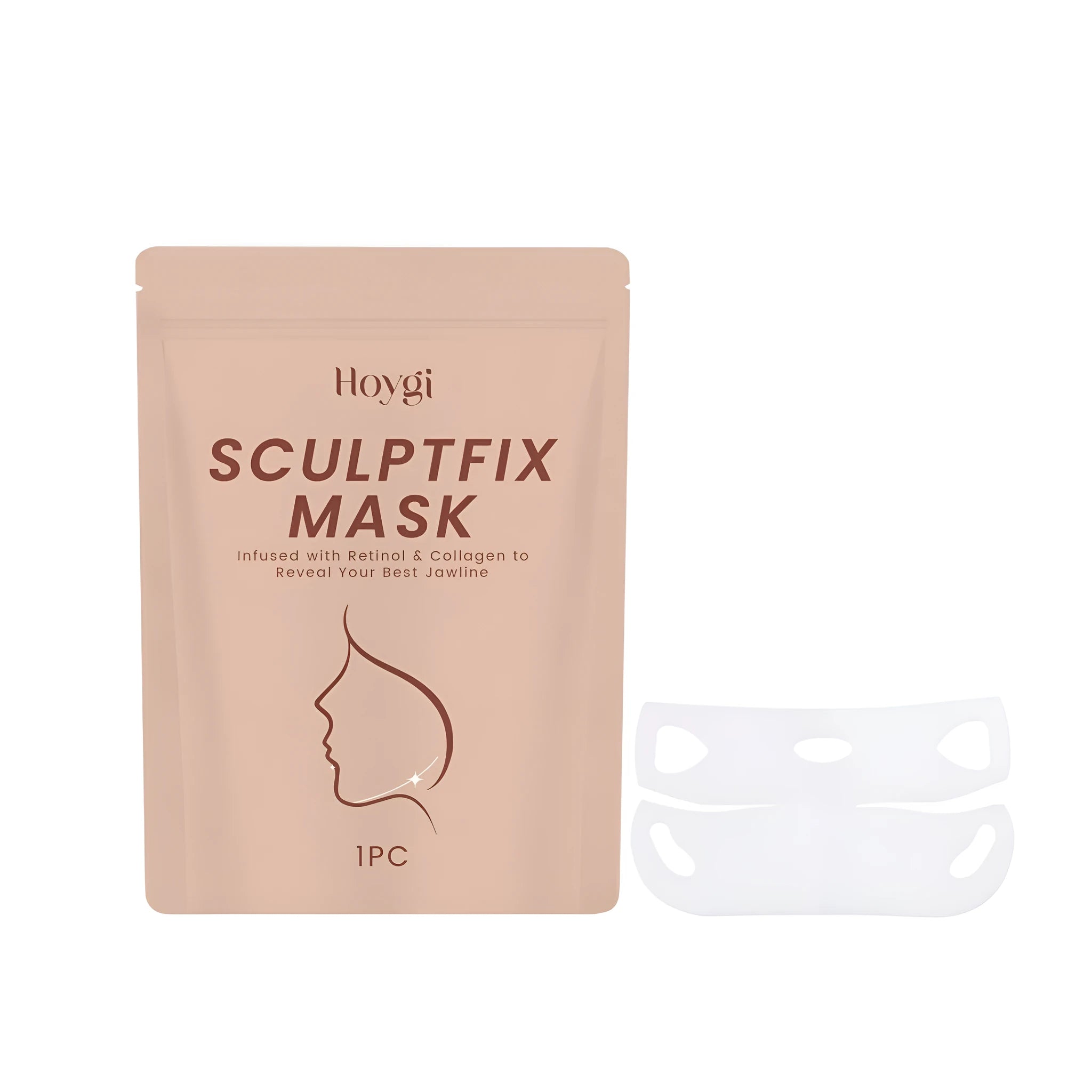 V-shaped hydrogel chin mask for skincare application on jawline.