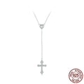 Women's 925 silver cross pendant necklace on an adjustable O-ring chain, antique silver finish.