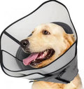 Adjustable pet sterilisation collar in polyester material showing double layer and single layer options