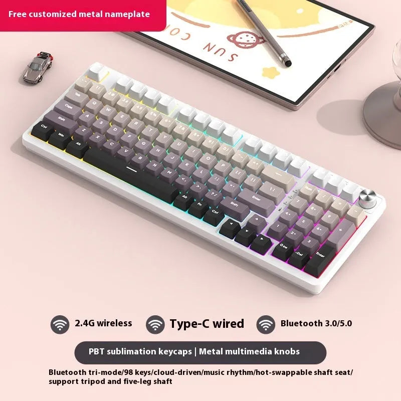 98 key wireless Bluetooth mechanical keyboard kit with optional display screen and metal knob