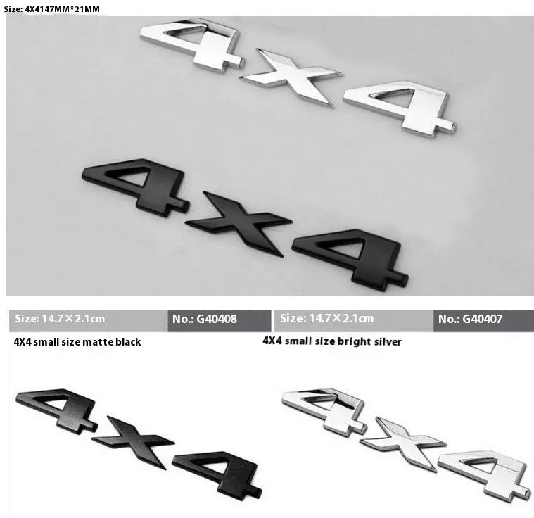 Metal 3D car badge for off-road 4x4 vehicle rear, 9cm x 3.5cm, silver finish