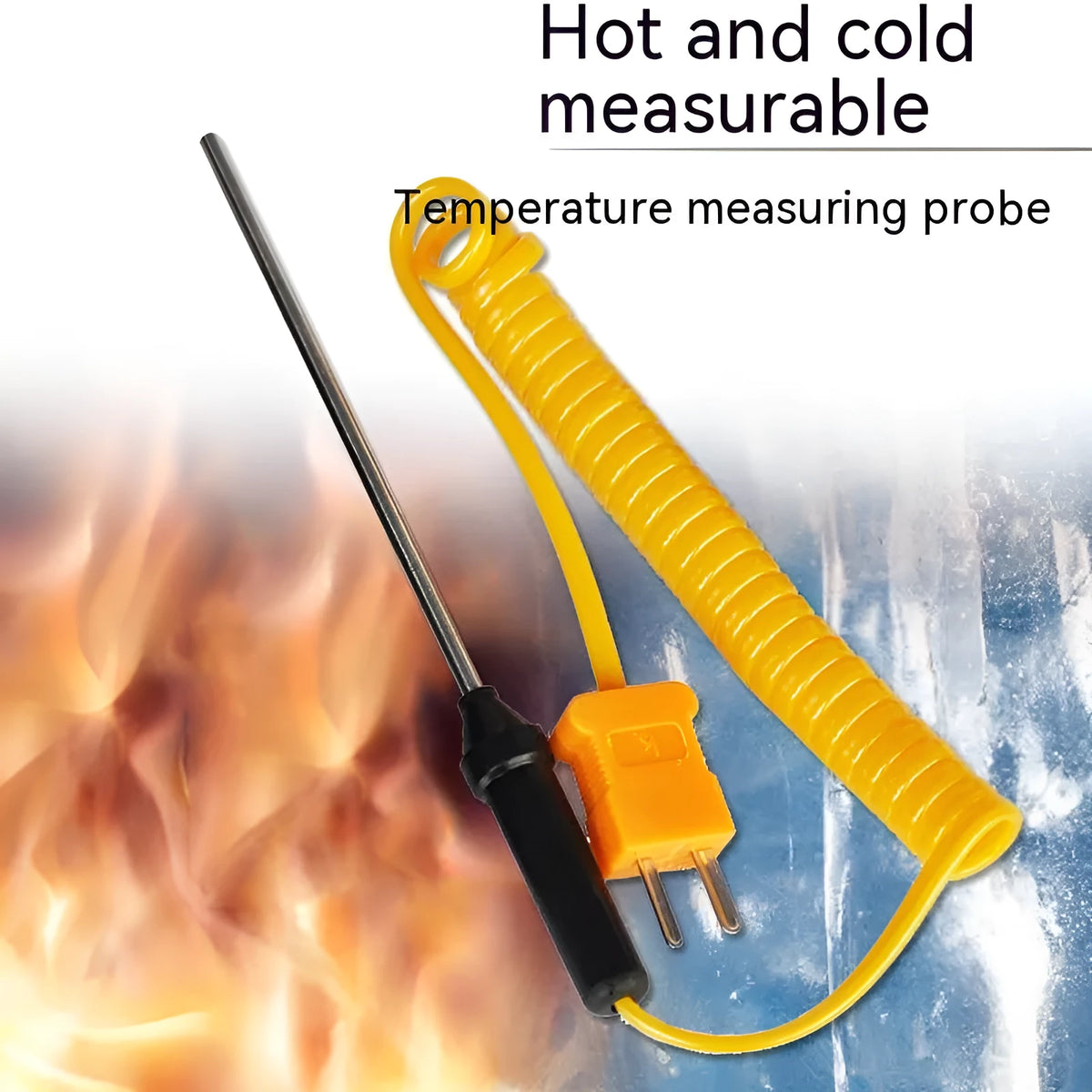 Stainless steel K-type thermocouple temperature sensor with needle probe, 1050mm wire, and flat plug