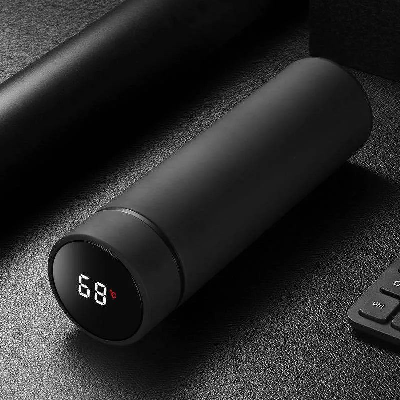 450ml straight cup stainless steel water bottle with vacuum insulation and arrow mouth in black, red, gold, and blue colours.