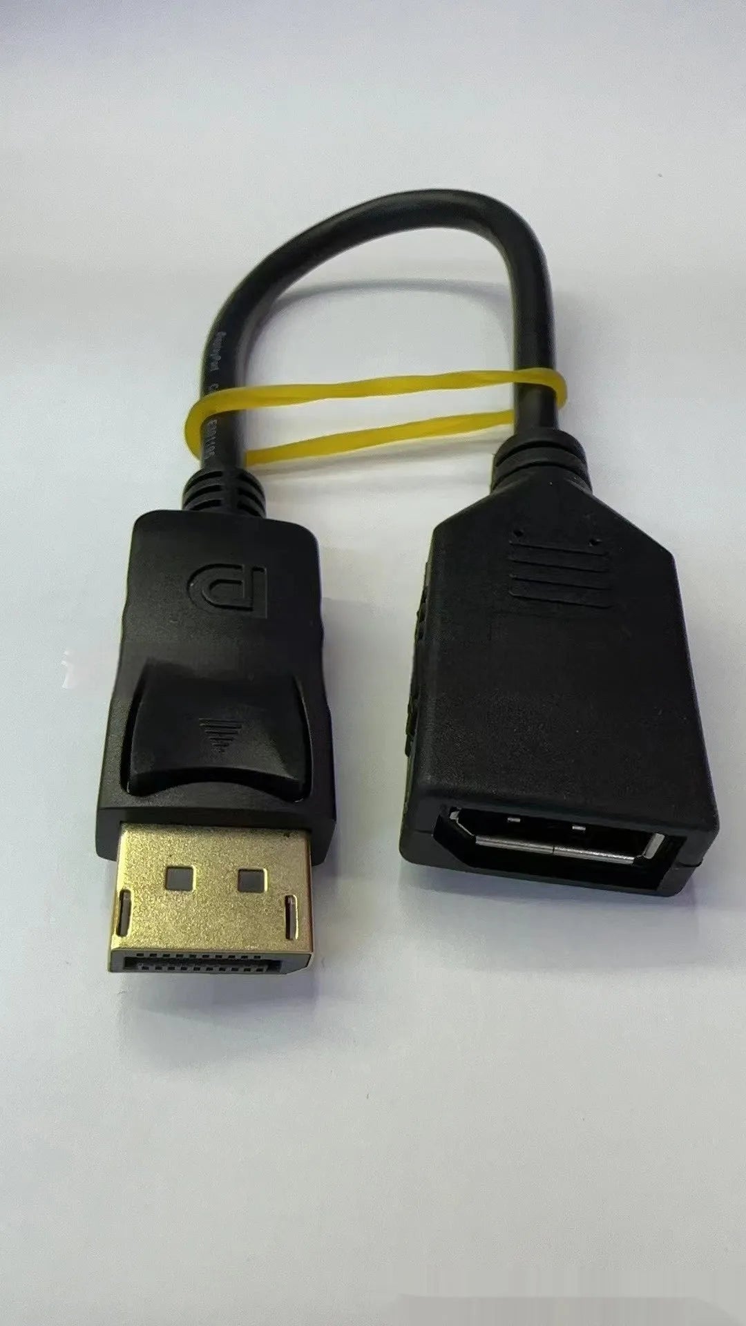 Black Display Port DP male to female extension cable approximately 10cm long with rotating adapter