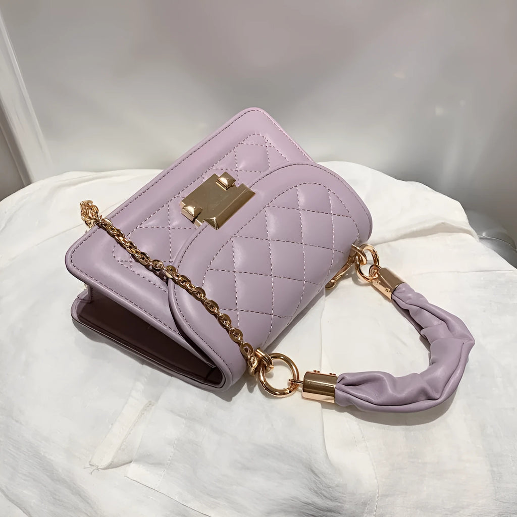 Purple rhombus pattern PU leather ladies shoulder bag with square shape and crossbody strap