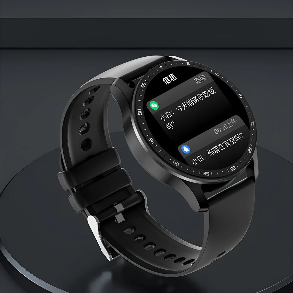 Black X7 smartwatch with integrated TWS earphones on a wrist, showing its 1.32-inch touchscreen and zinc alloy case.