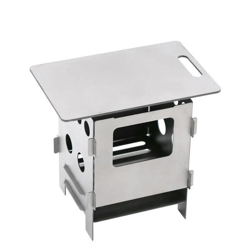 Pure titanium alloy firewood camping stove in grey colour, compact size 115x82x82mm with one-piece structure