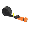 Blue portable PVC garden sprinkler with solar panel for water cooling on lawn